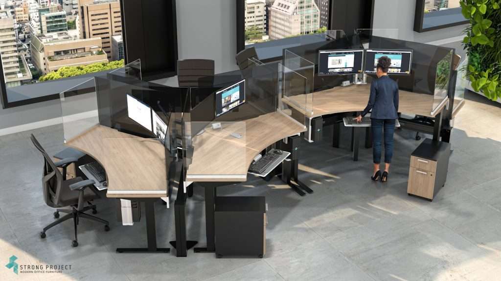 modular ergonomic modern curved adjustable height cubicles with clear partitions