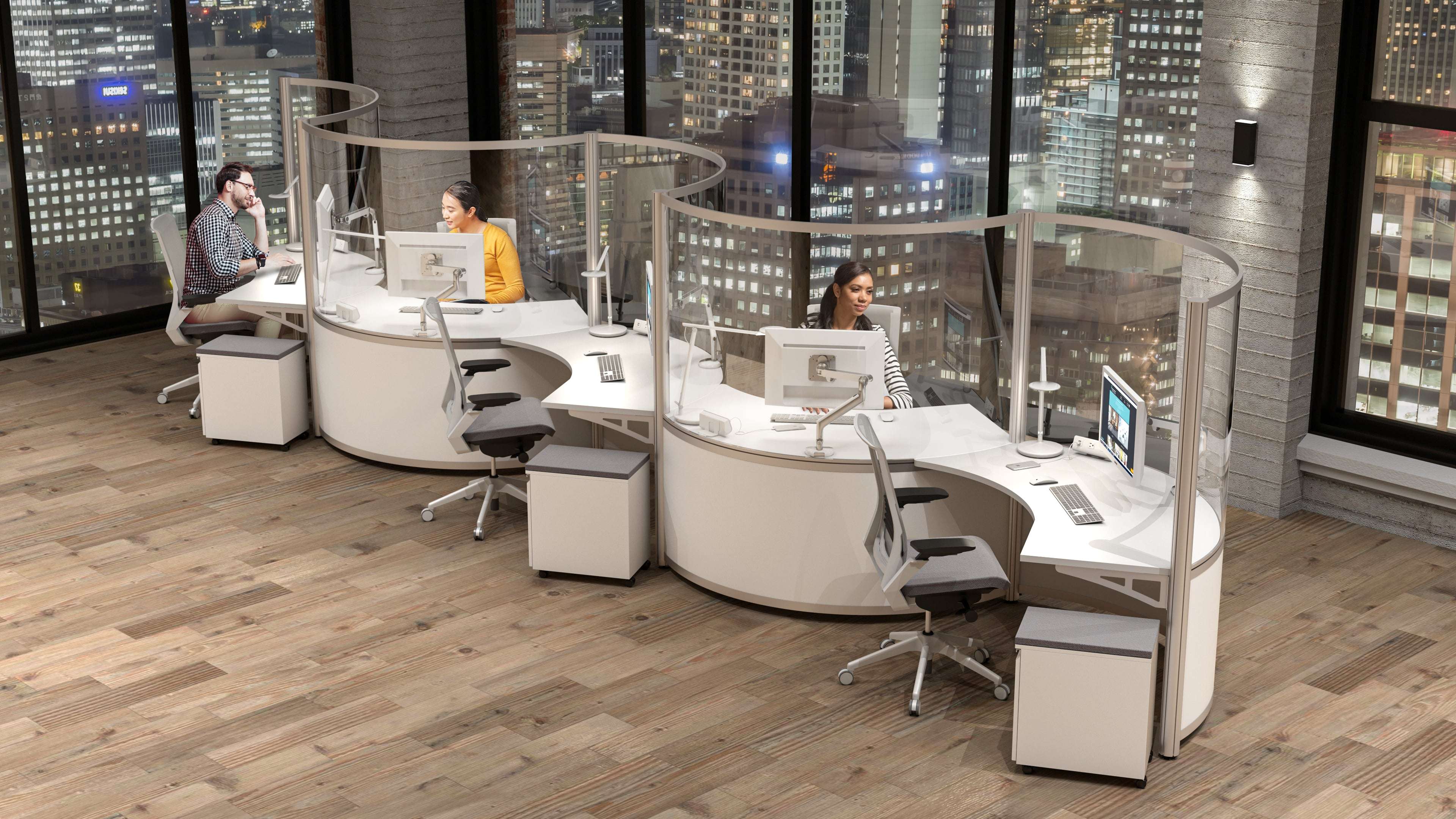 curved social distancing workstation